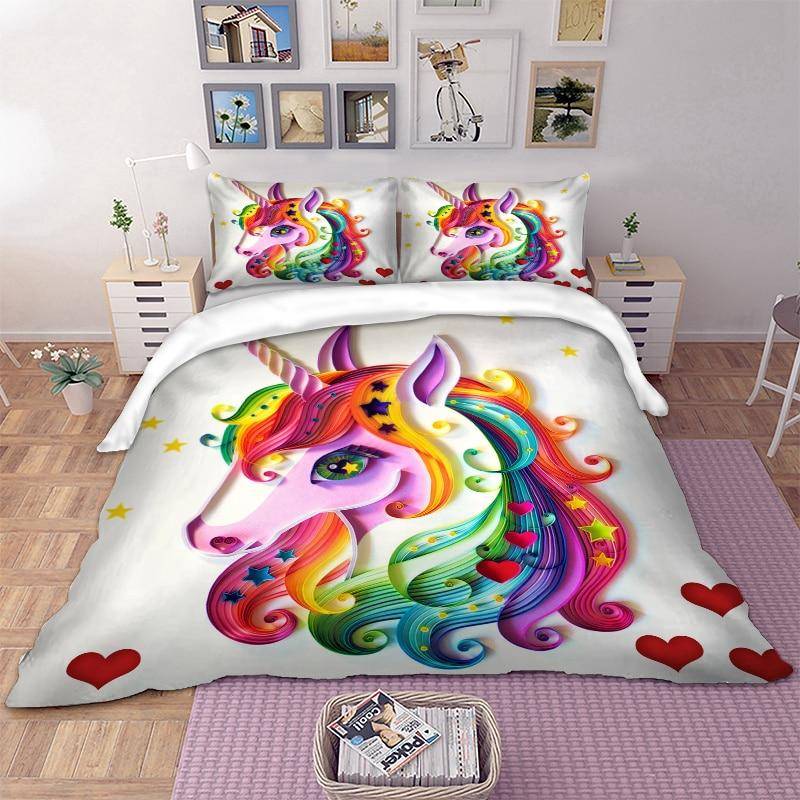 Parure de lit enfant licorne avec poche pour doudou